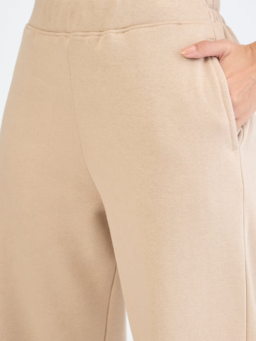 Beige Zip-Up Fleece Hoodie