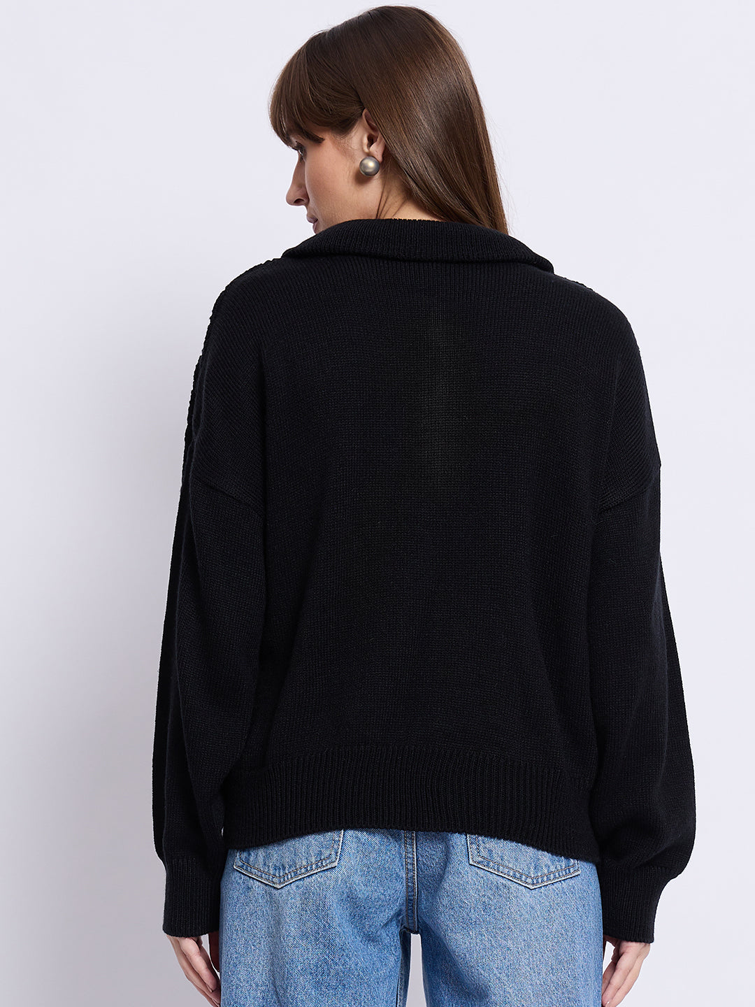 Black High Neck Half Puller Sweater