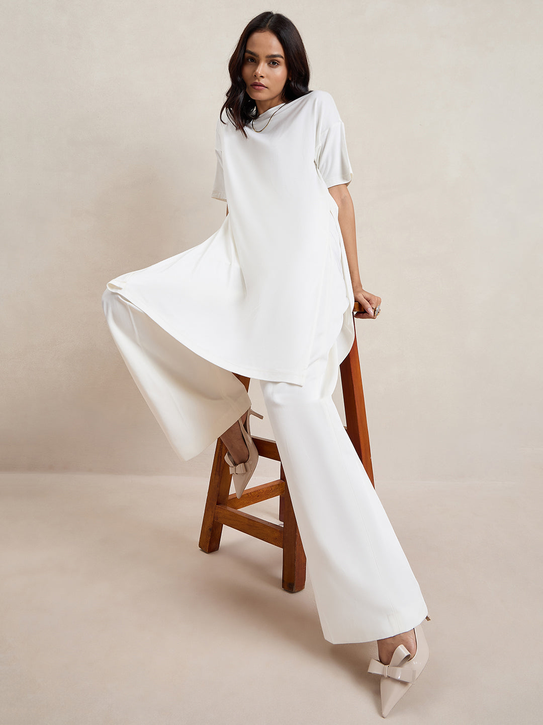 UltraSoft Bamboo White Slit Detail Top