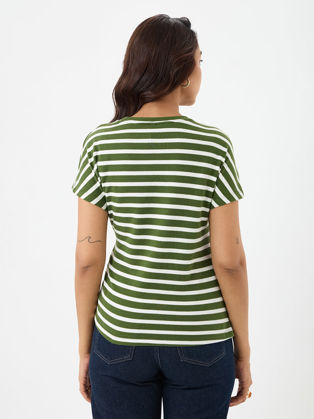 Olive Cotton Stripe Tie-Up T-Shirt