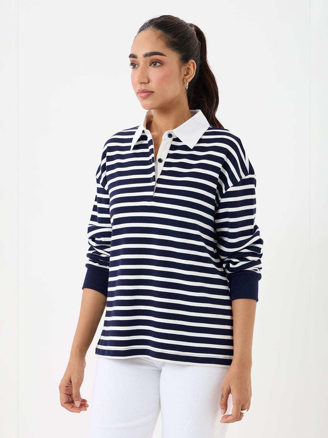 Navy Stripe Collared T-Shirt