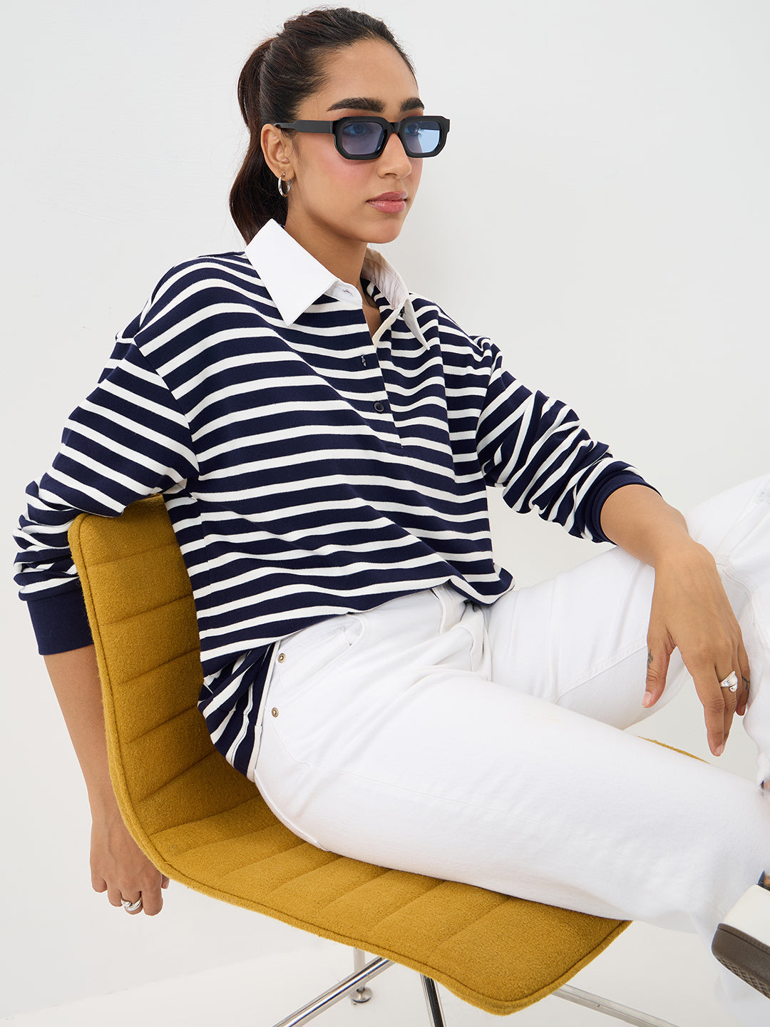 Navy Stripe Collared T-Shirt