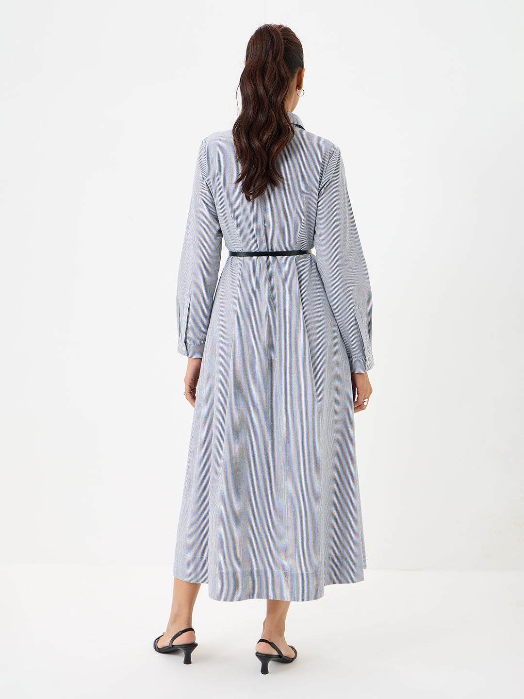 Black Stripe Pleated Ankle Length Dress