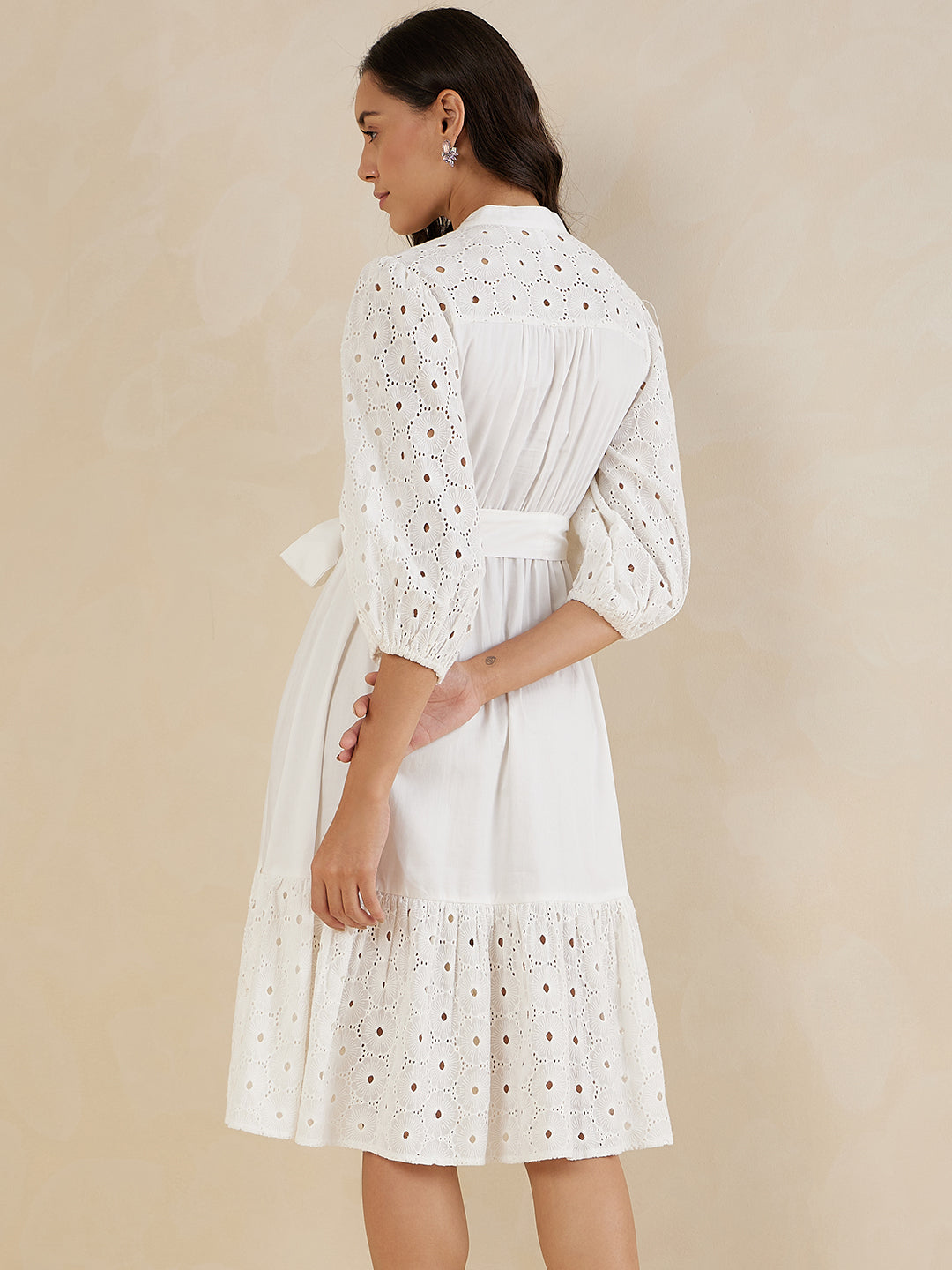 Off-White Cotton Tiered Midi Dress