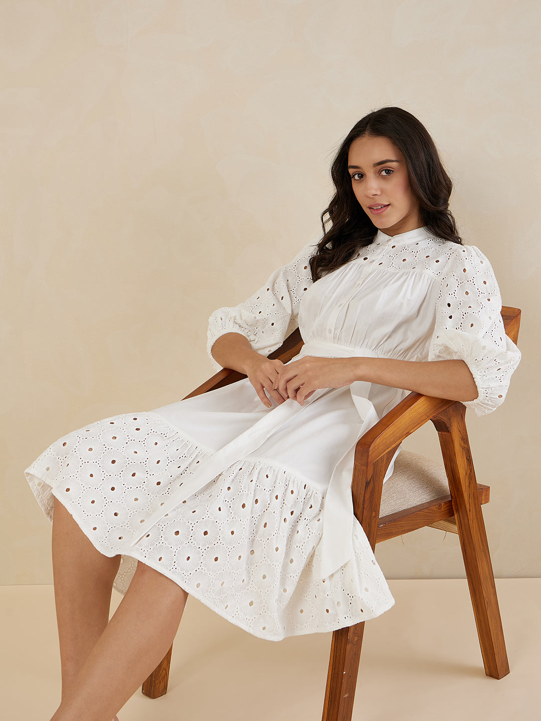 Off-White Cotton Tiered Midi Dress