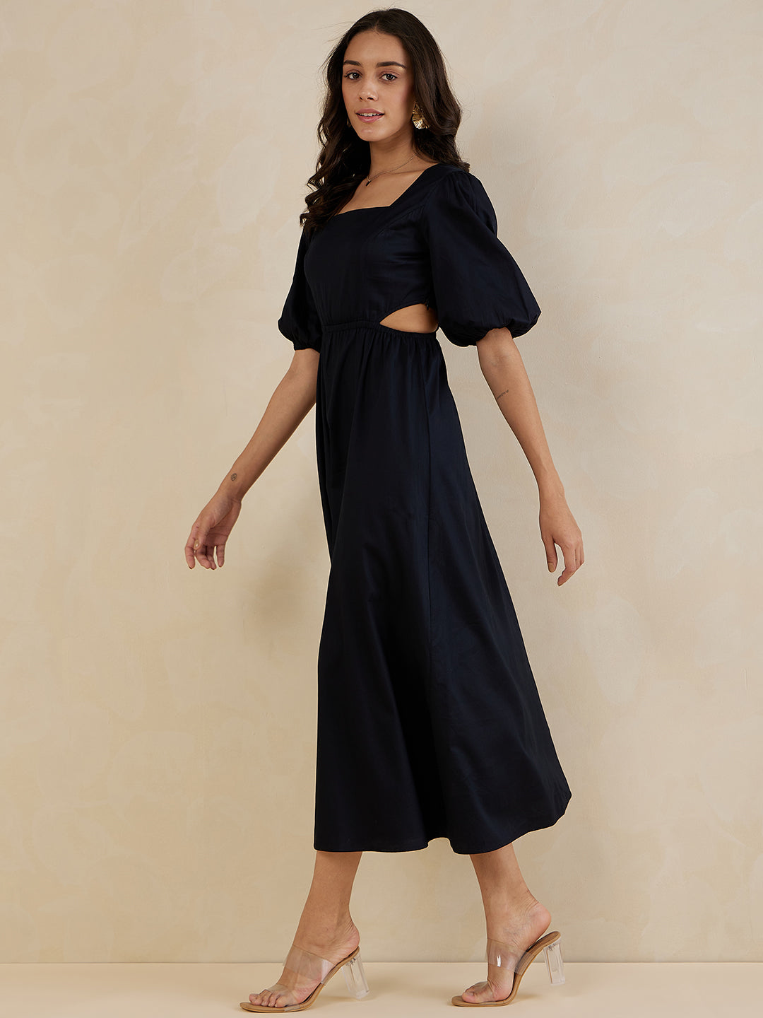 Black Cotton Cut Out Maxi Dress