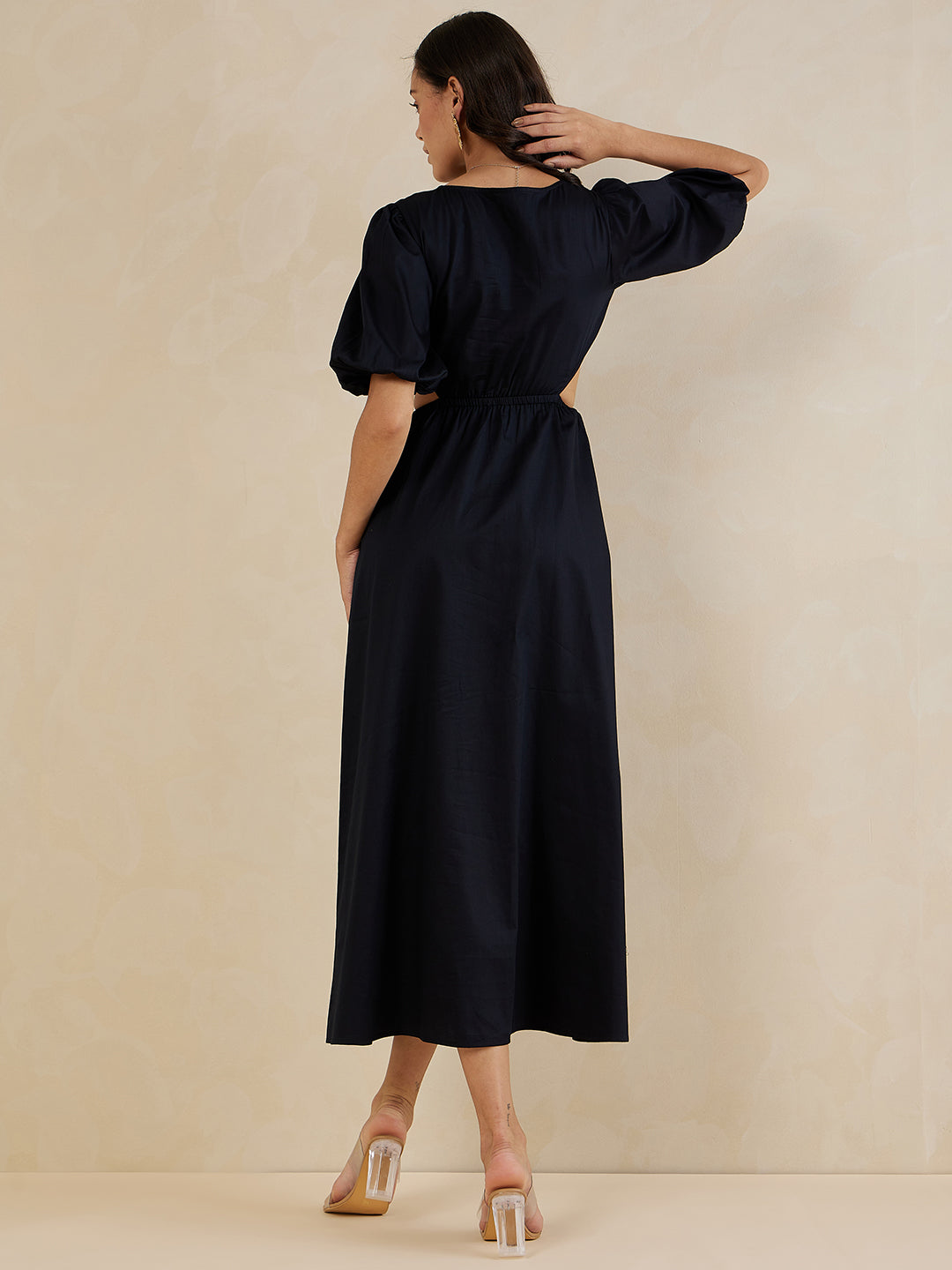 Black Cotton Cut Out Maxi Dress