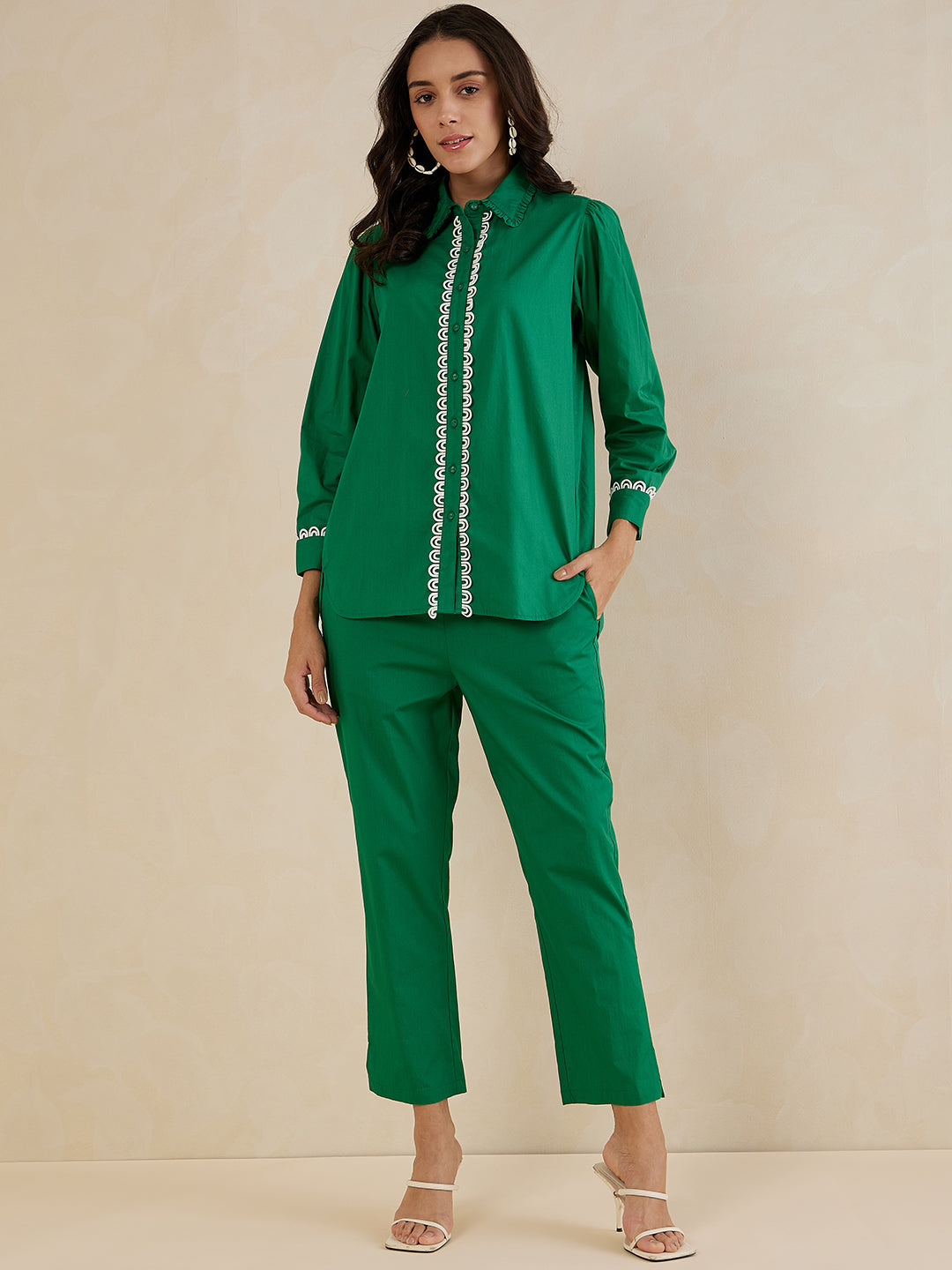 Green Cotton Poplin Shirt Co-Ord Set
