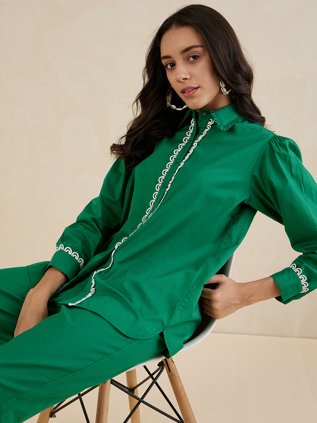 Green Cotton Poplin Shirt Co-Ord Set