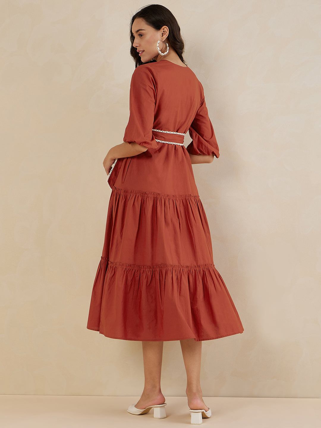 Rust Cotton Poplin Wrap Maxi Dress