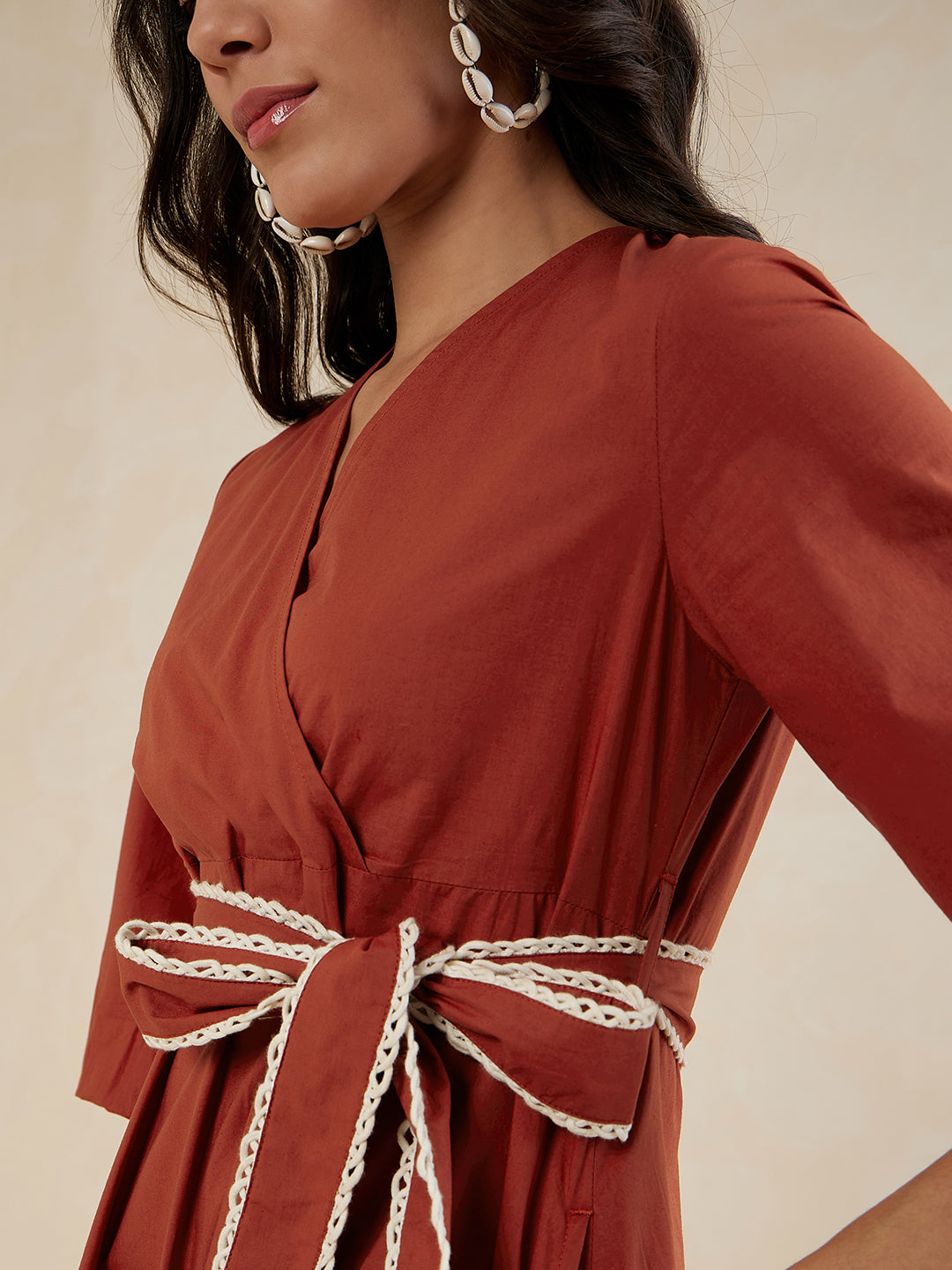 Rust Cotton Poplin Wrap Maxi Dress