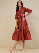 Rust Cotton Poplin Wrap Maxi Dress