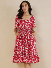 Red Floral Tiered Midi Dress