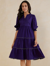Purple Scalloped Lace Tiered Midi Dress