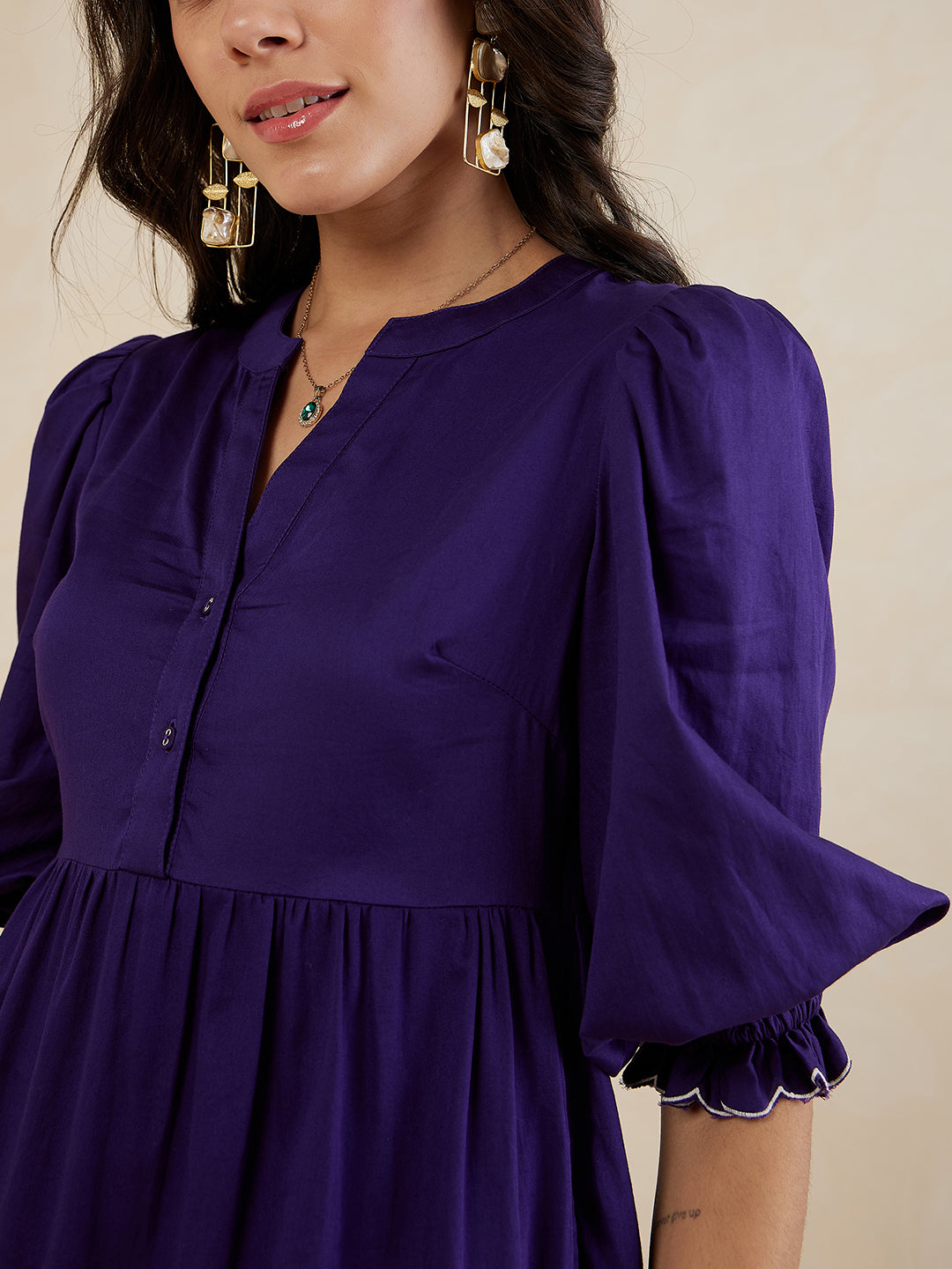 Purple Scalloped Lace Tiered Midi Dress