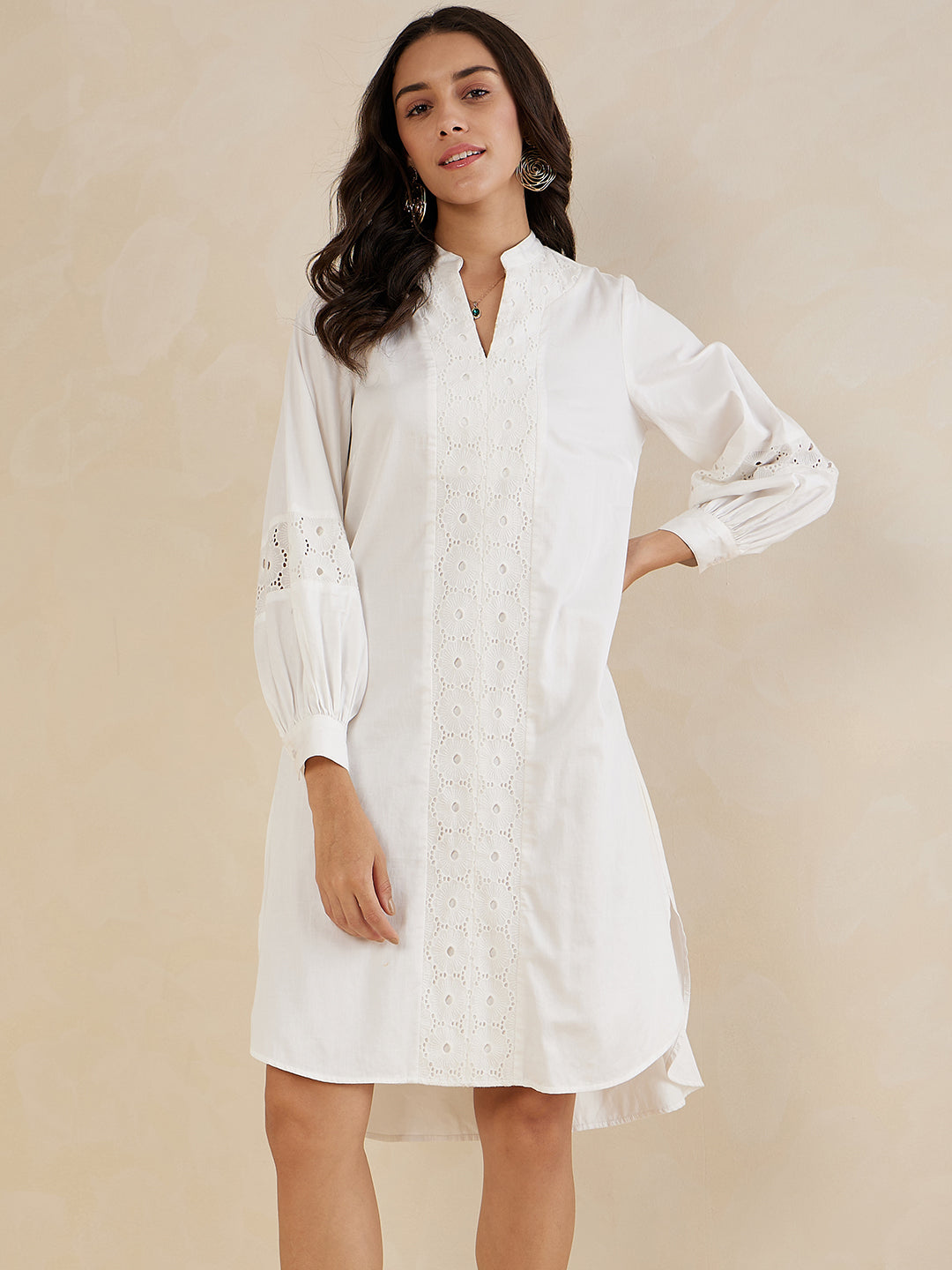 Off-White Cotton Shift Midi Dress