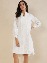 Off-White Cotton Shift Midi Dress