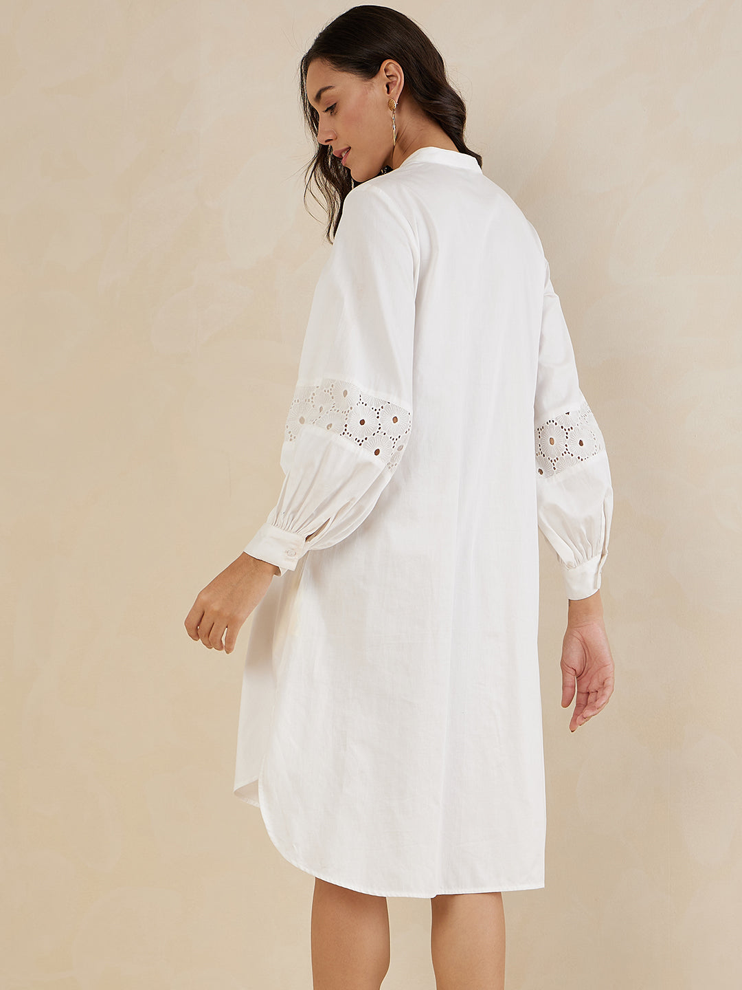 Off-White Cotton Shift Midi Dress