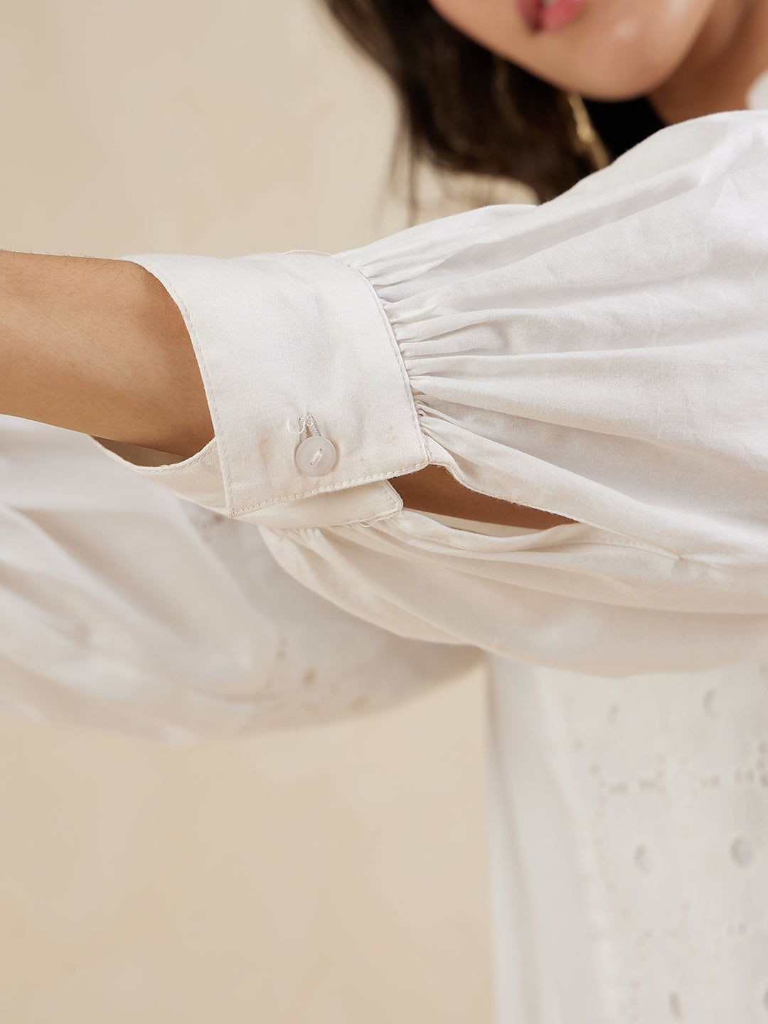 Off-White Cotton Shift Midi Dress