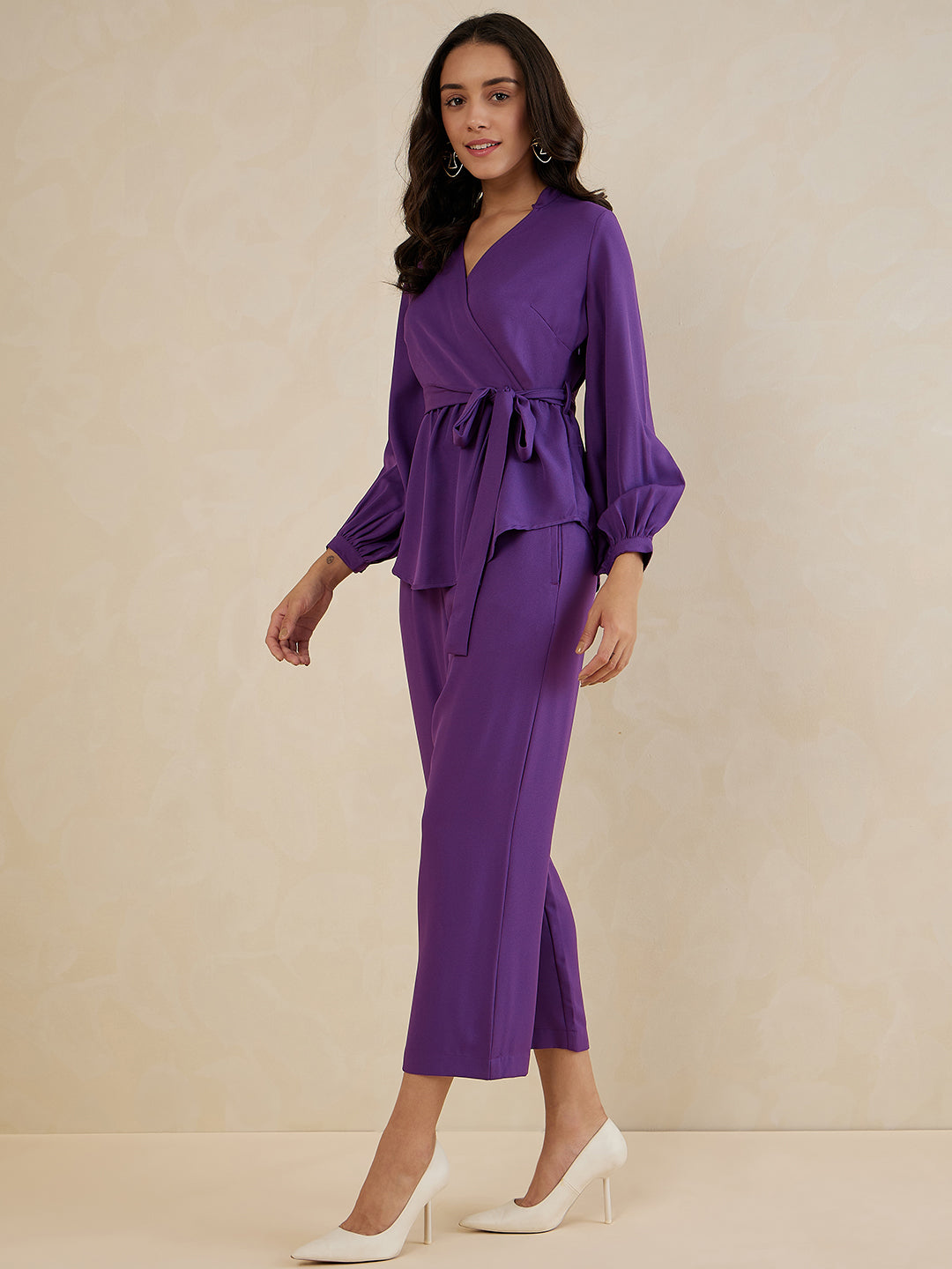 Purple Solid Wrap Co-Ord Set