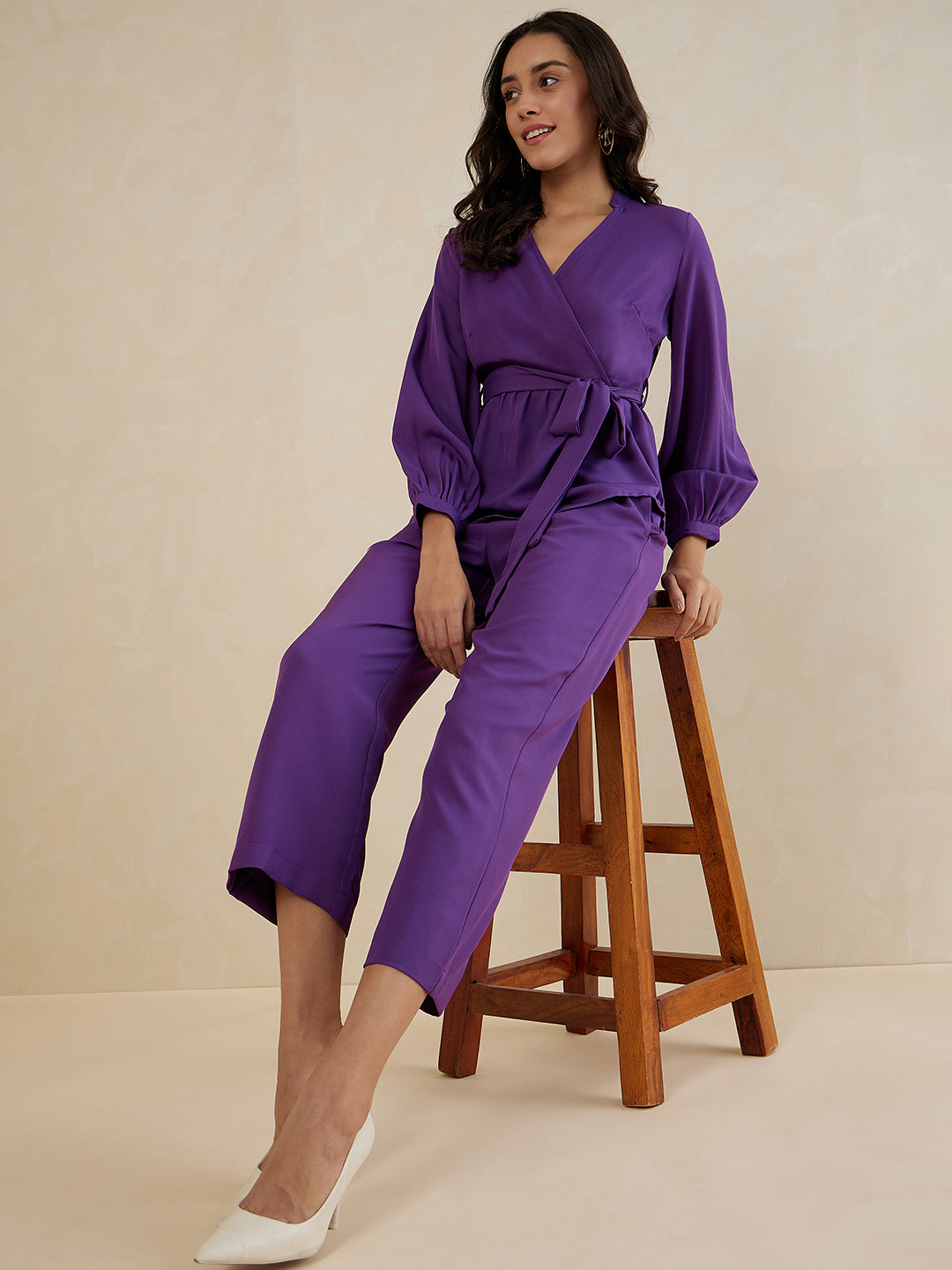 Purple Solid Wrap Co-Ord Set