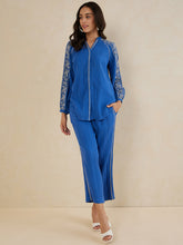 Blue Solid Embroidered Cotton Coord Set