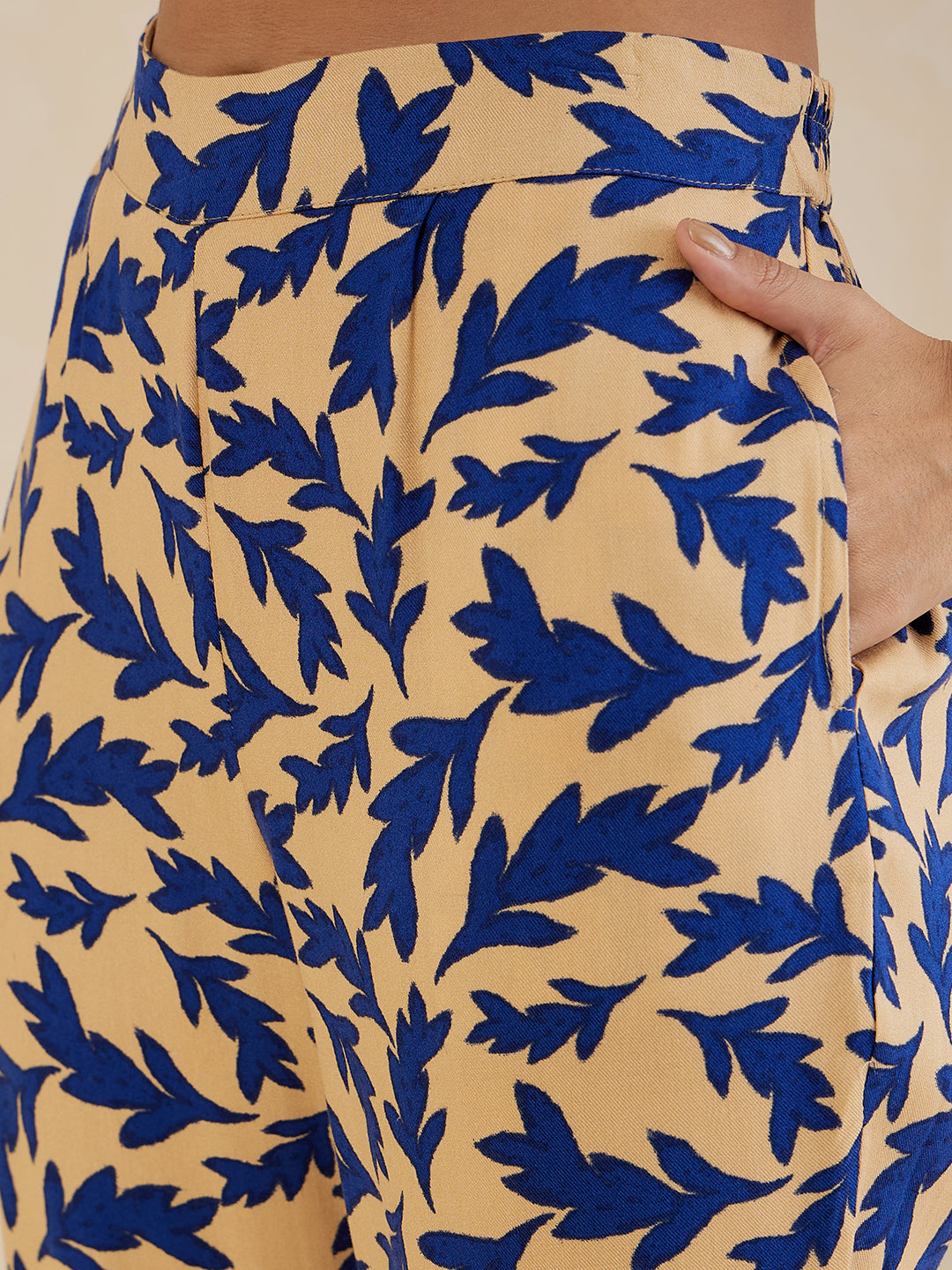 Beige And Blue Printed Co-Ord Set