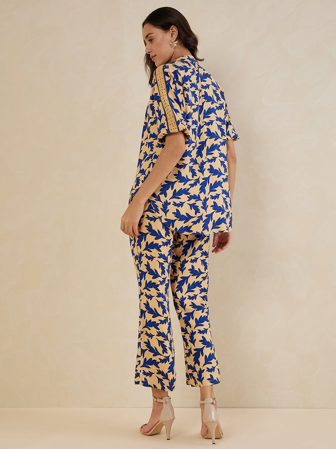 Beige And Blue Printed Co-Ord Set