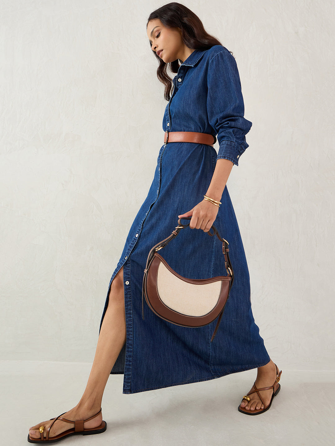 Dark Blue Denim Maxi Shirt Dress