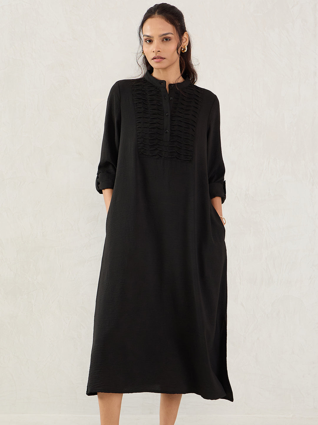 Black Yoke Detail Midi Dress