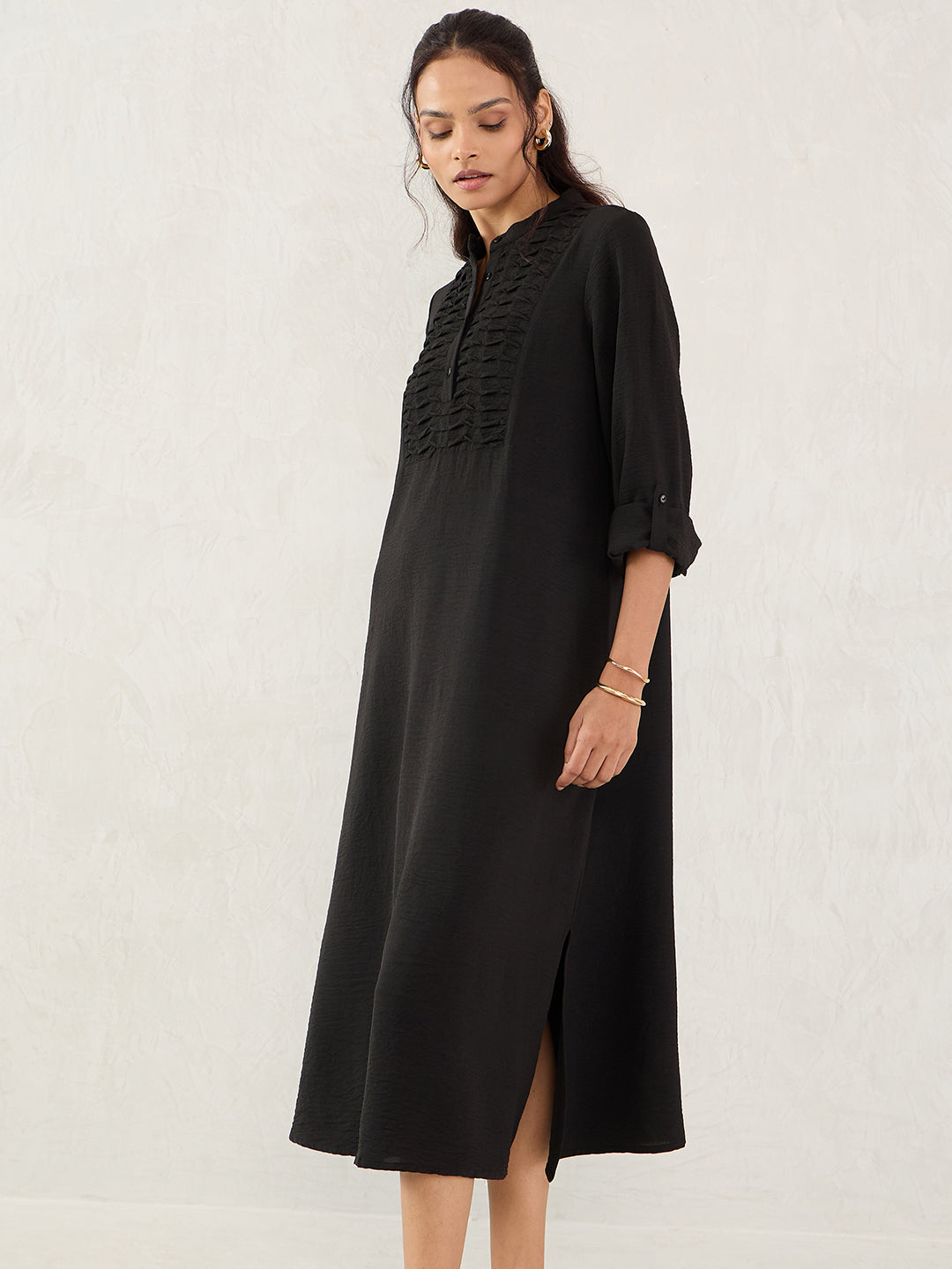 Black Yoke Detail Midi Dress