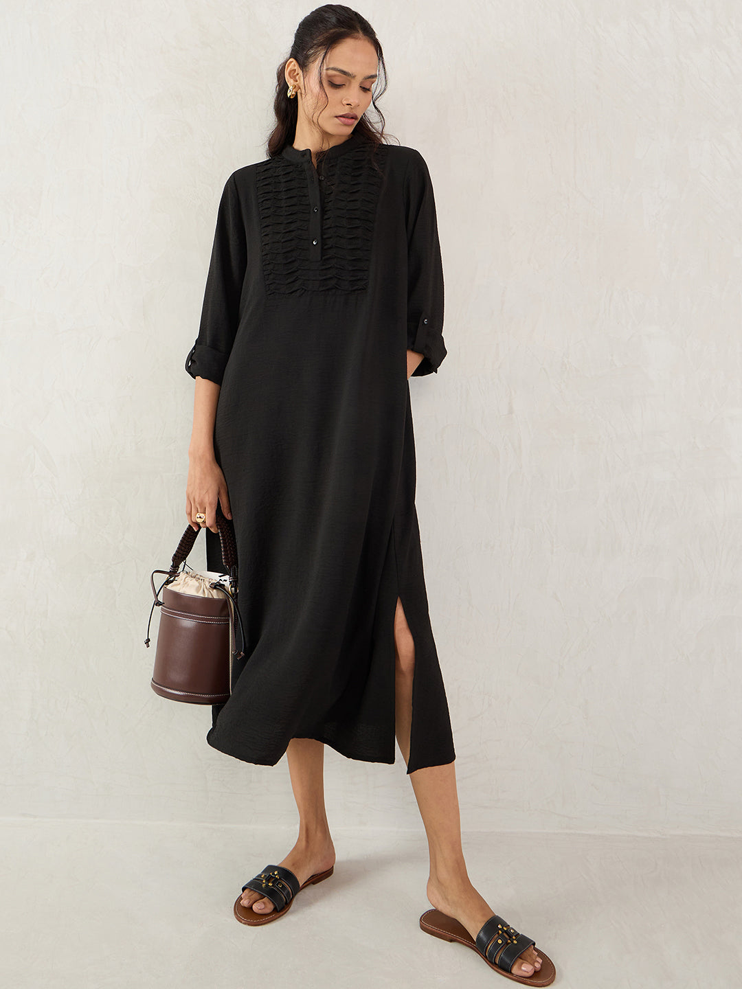 Black Yoke Detail Midi Dress