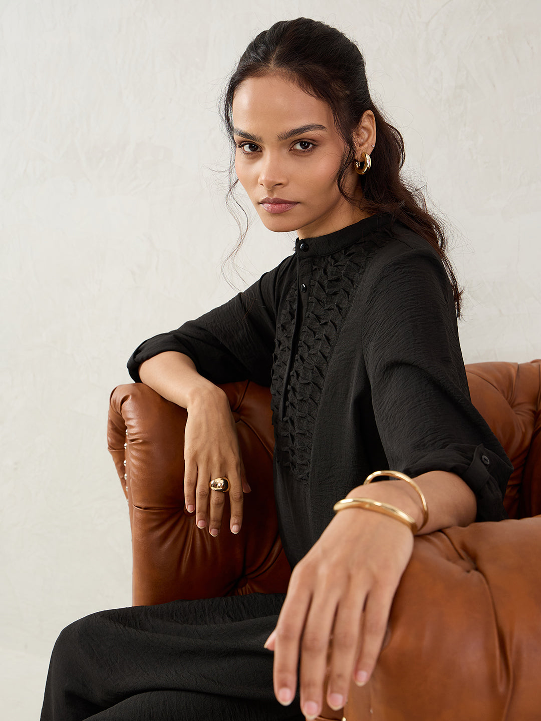 Black Yoke Detail Midi Dress