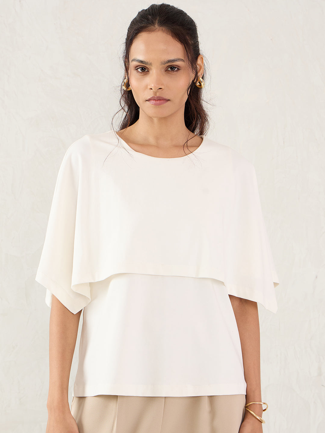 White Cotton Knit Cape Top