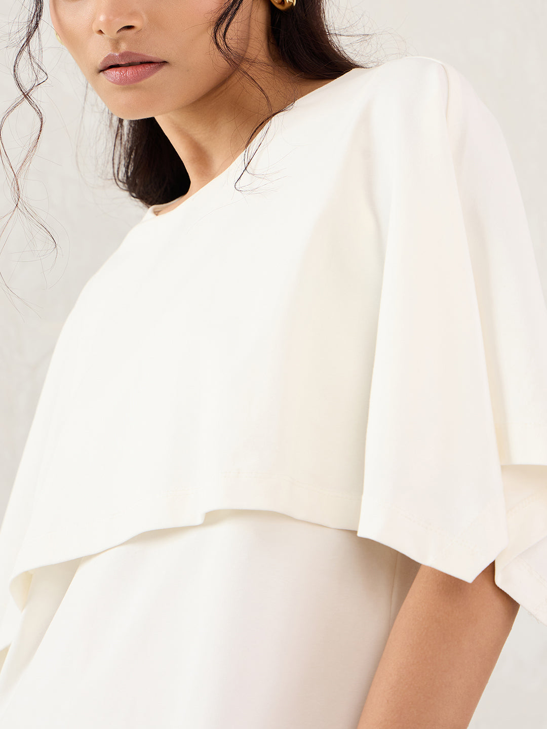 White Cotton Knit Cape Top