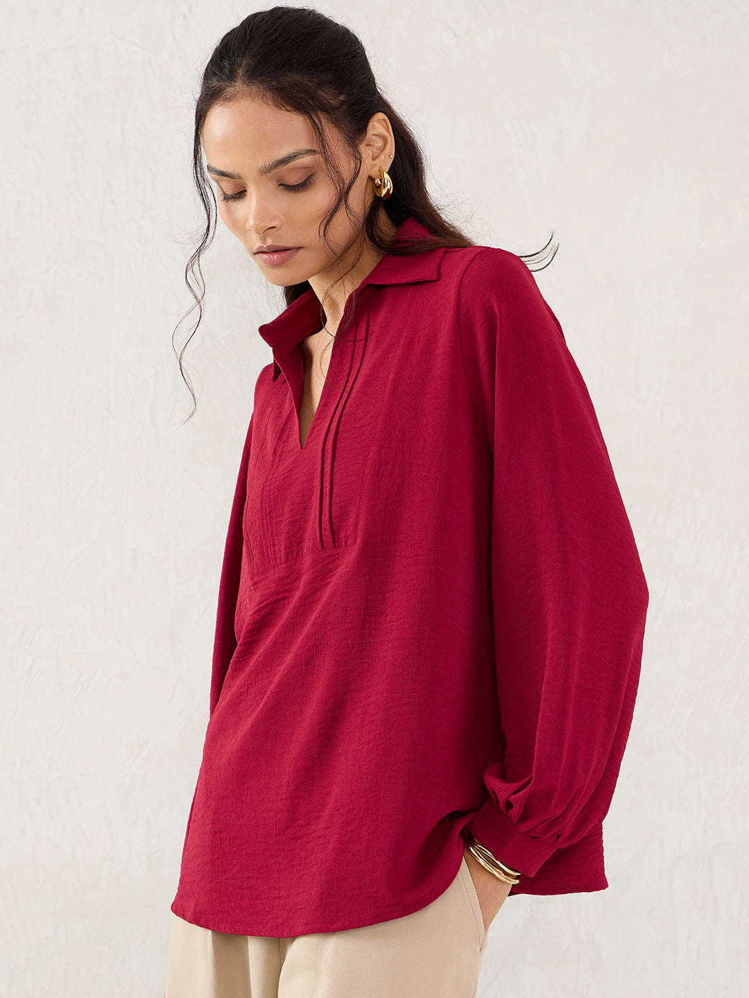 Maroon Yoke Detail Top
