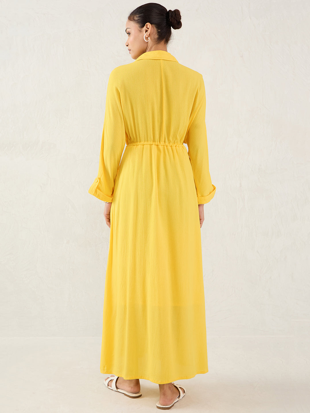 Yellow Crinkled Shirt Maxi Dress
