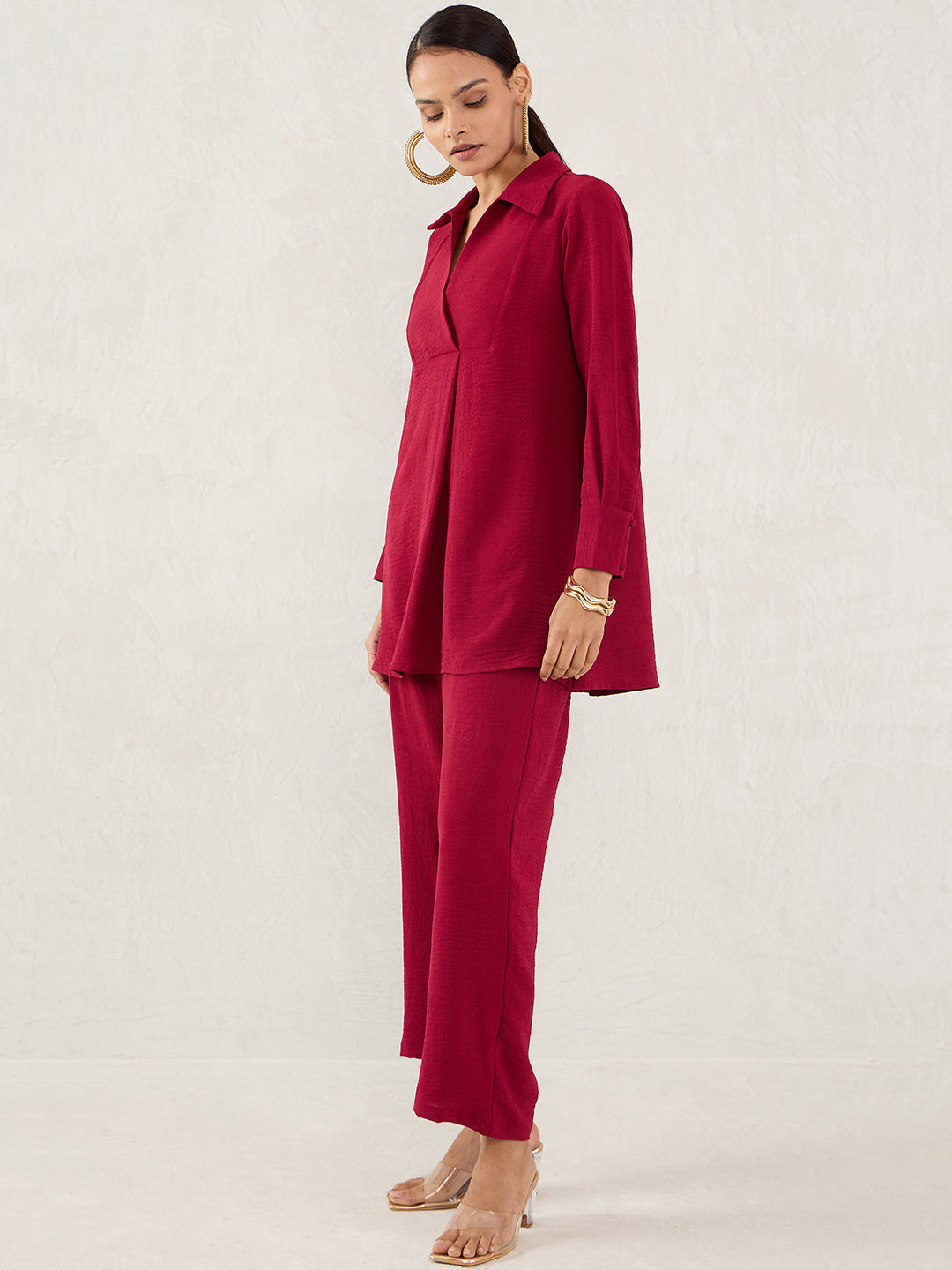 Maroon Yoke Detail Co-Ord