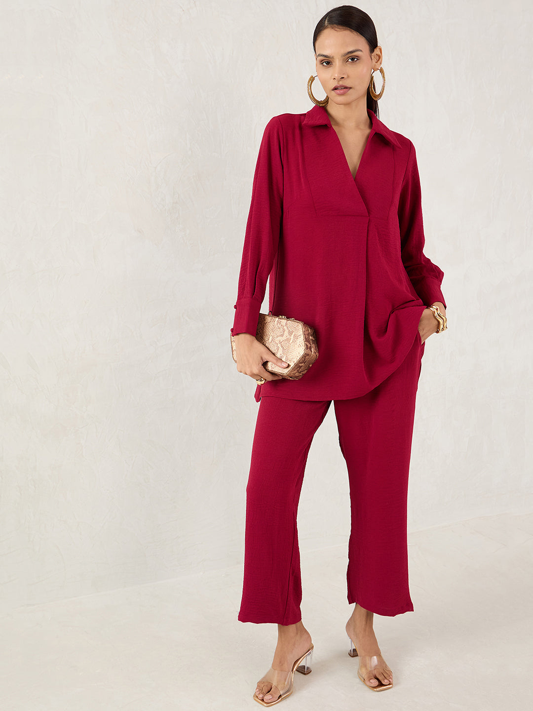 Maroon Yoke Detail Co-Ord