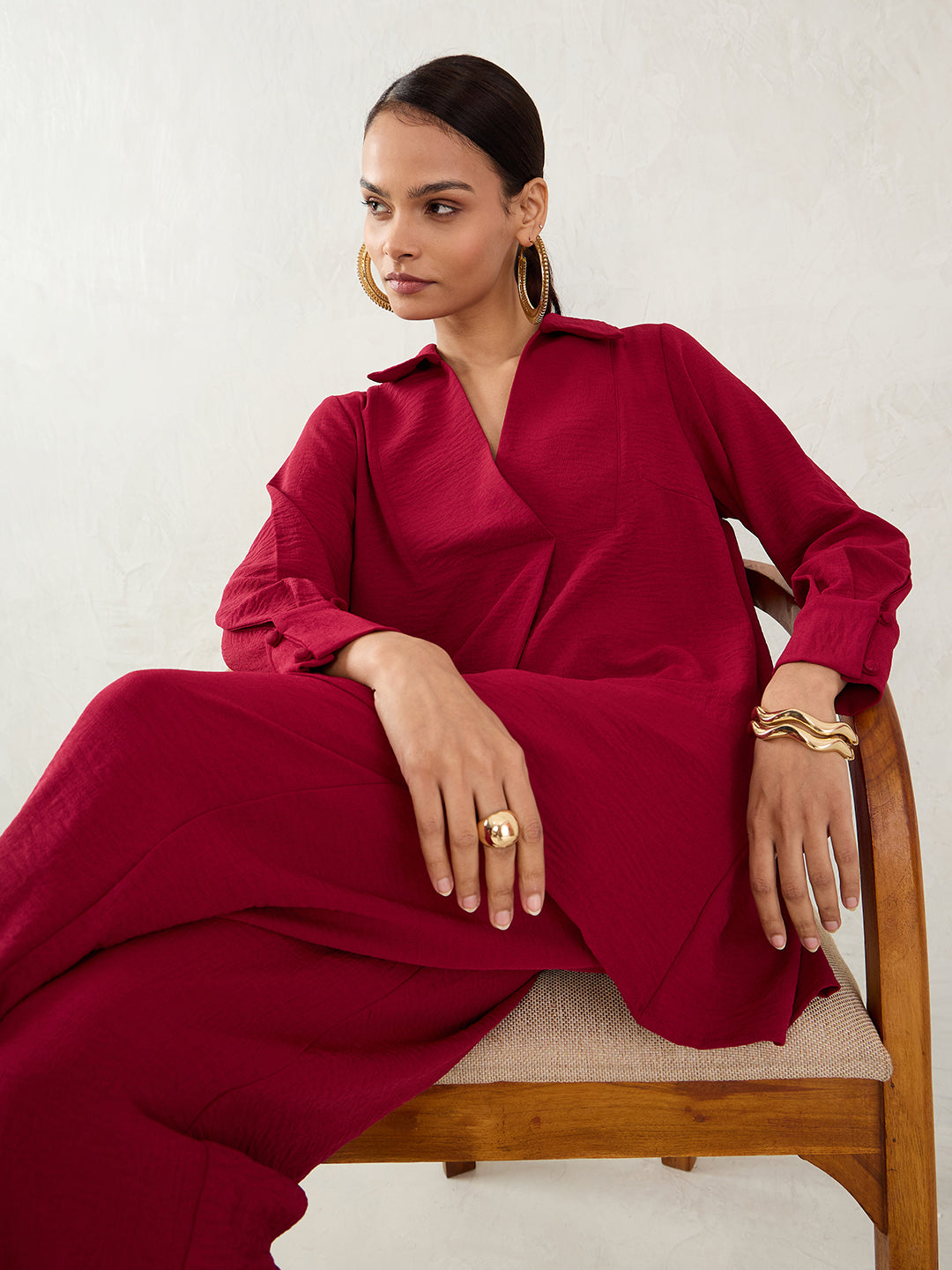 Maroon Yoke Detail Co-Ord