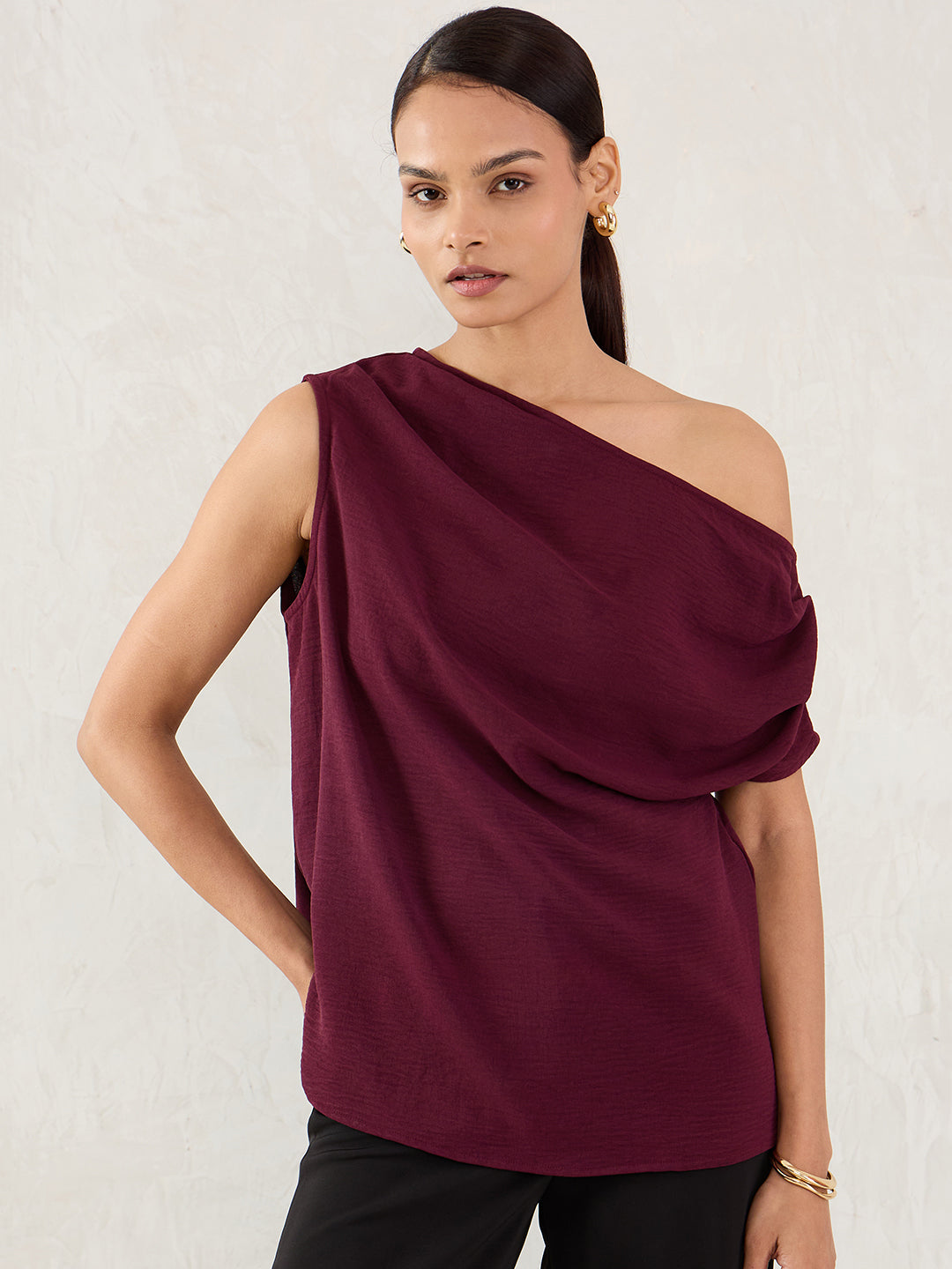 Wine Off Shoulder Top