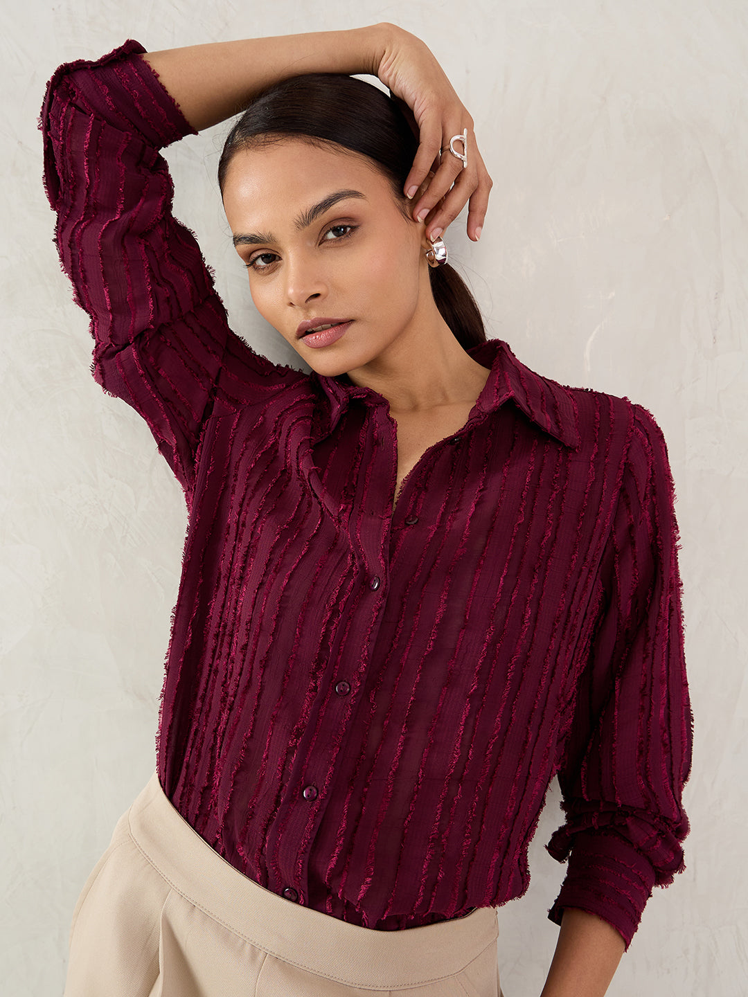 Wine Textured Button Down Shirt