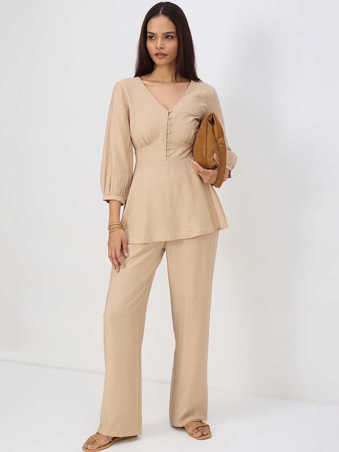 Beige Corset Detail Co-Ord