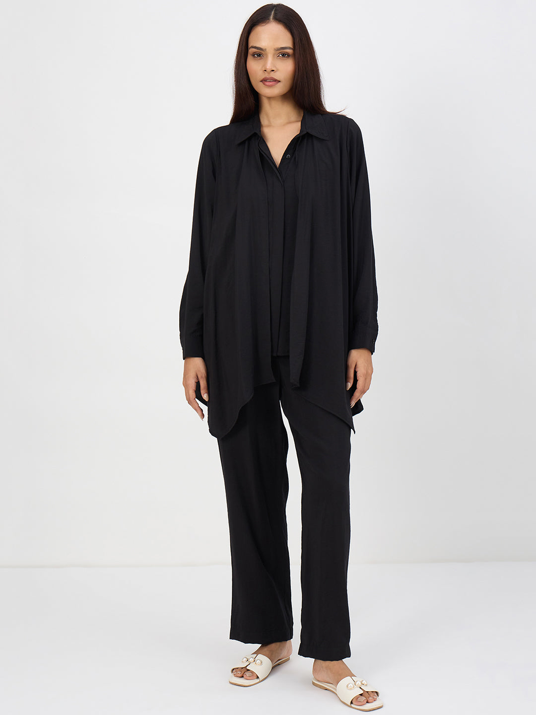 Black Asymmetric Button Down Co-Ord