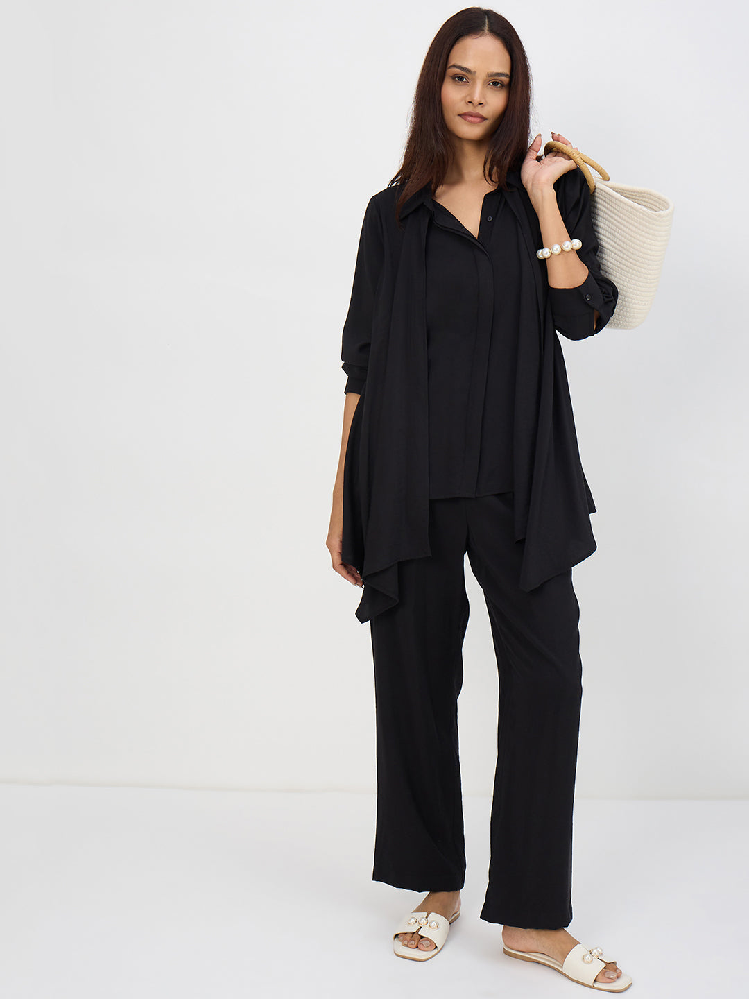 Black Asymmetric Button Down Co-Ord
