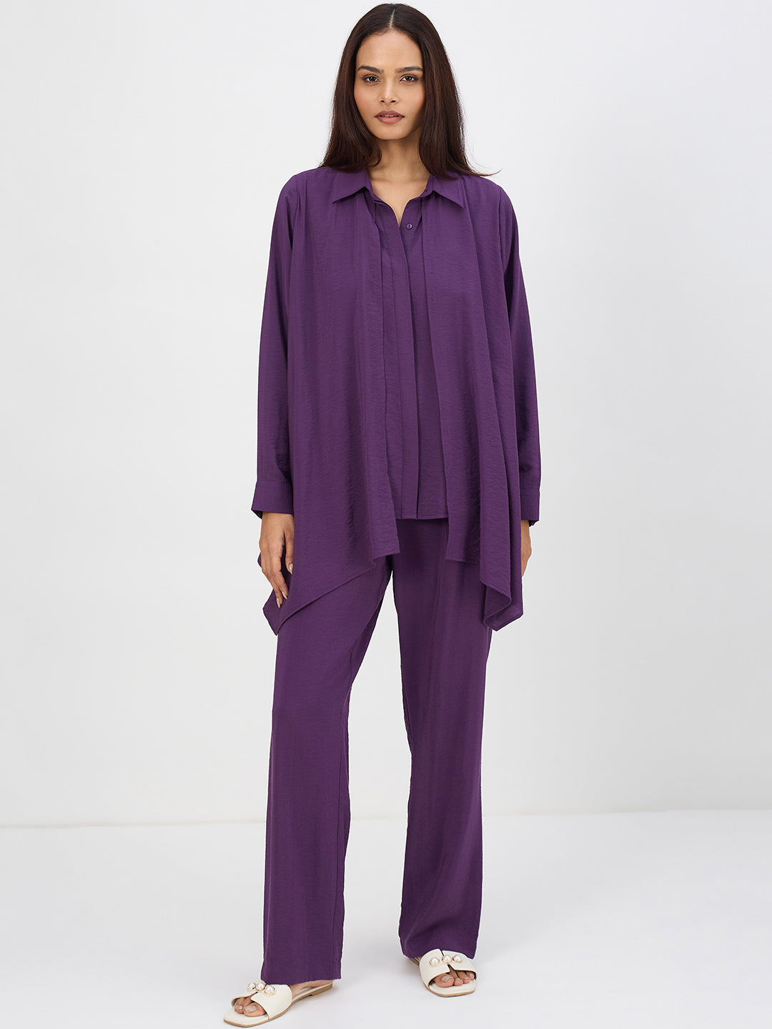 Deep Purple Asymmetric Button Down Co-Ord