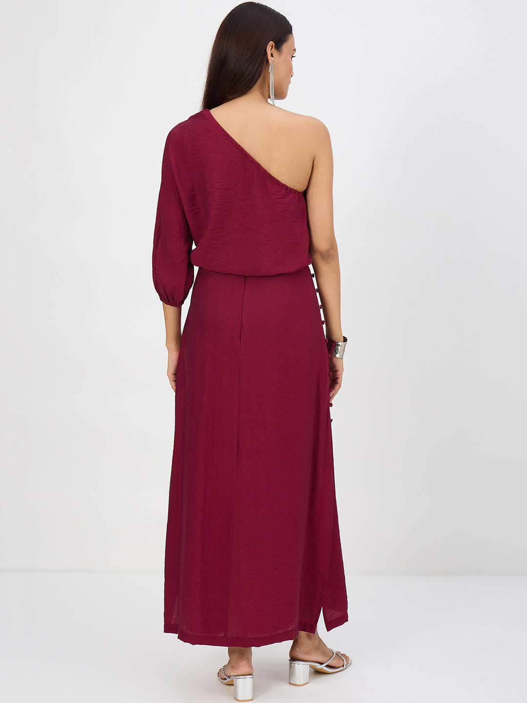 Maroon One Shoulder Skirt Co-Ord Set