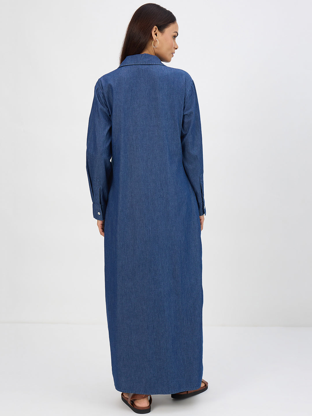 Navy Blue Denim Maxi Shirt Dress