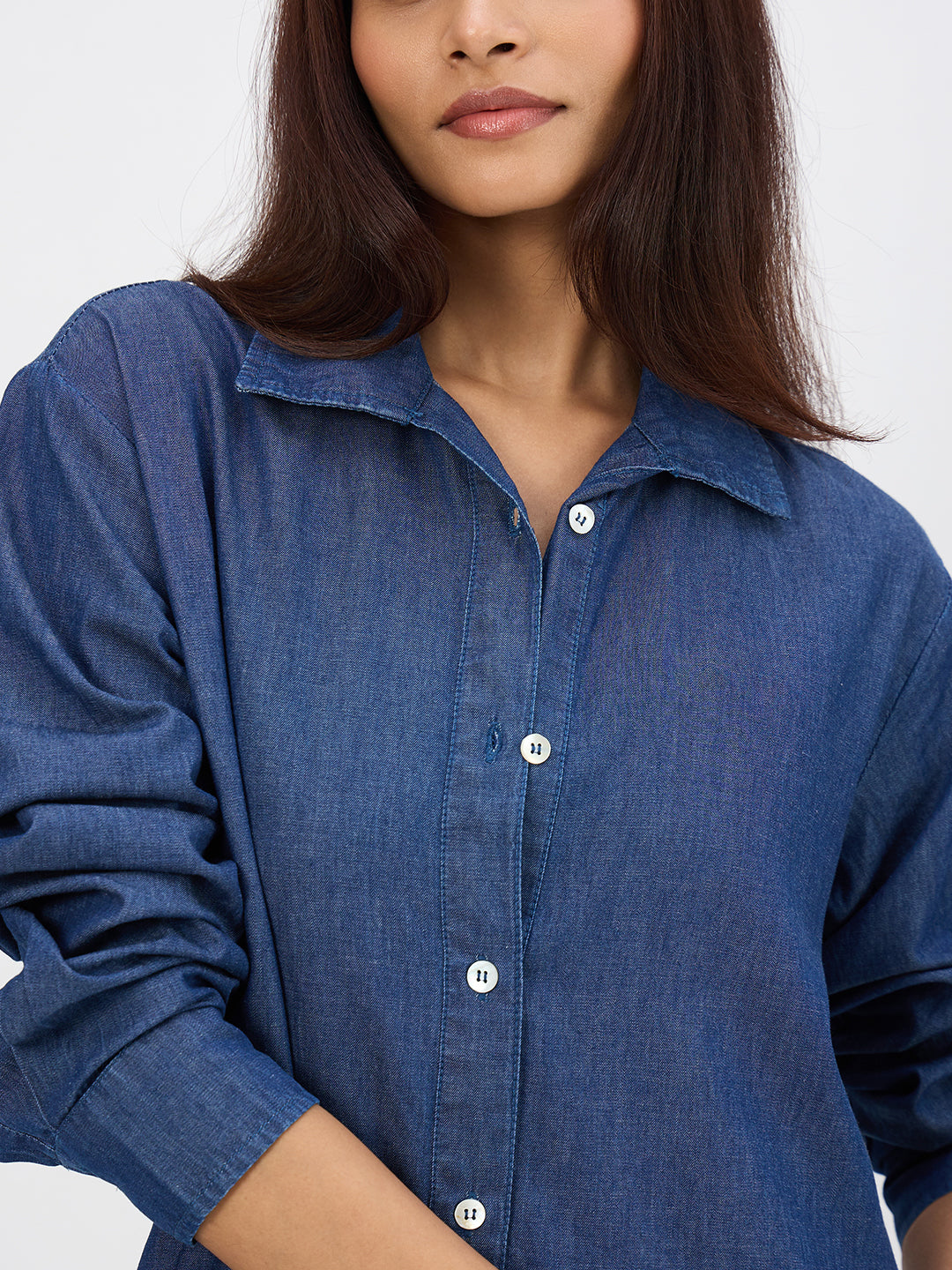 Navy Blue Denim Maxi Shirt Dress