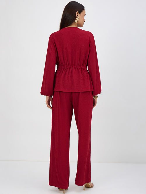 Deep Red Textured Wrap Co-Ord